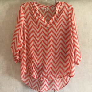 Peachy Orange Chevron 3/4 Sleeve Top.